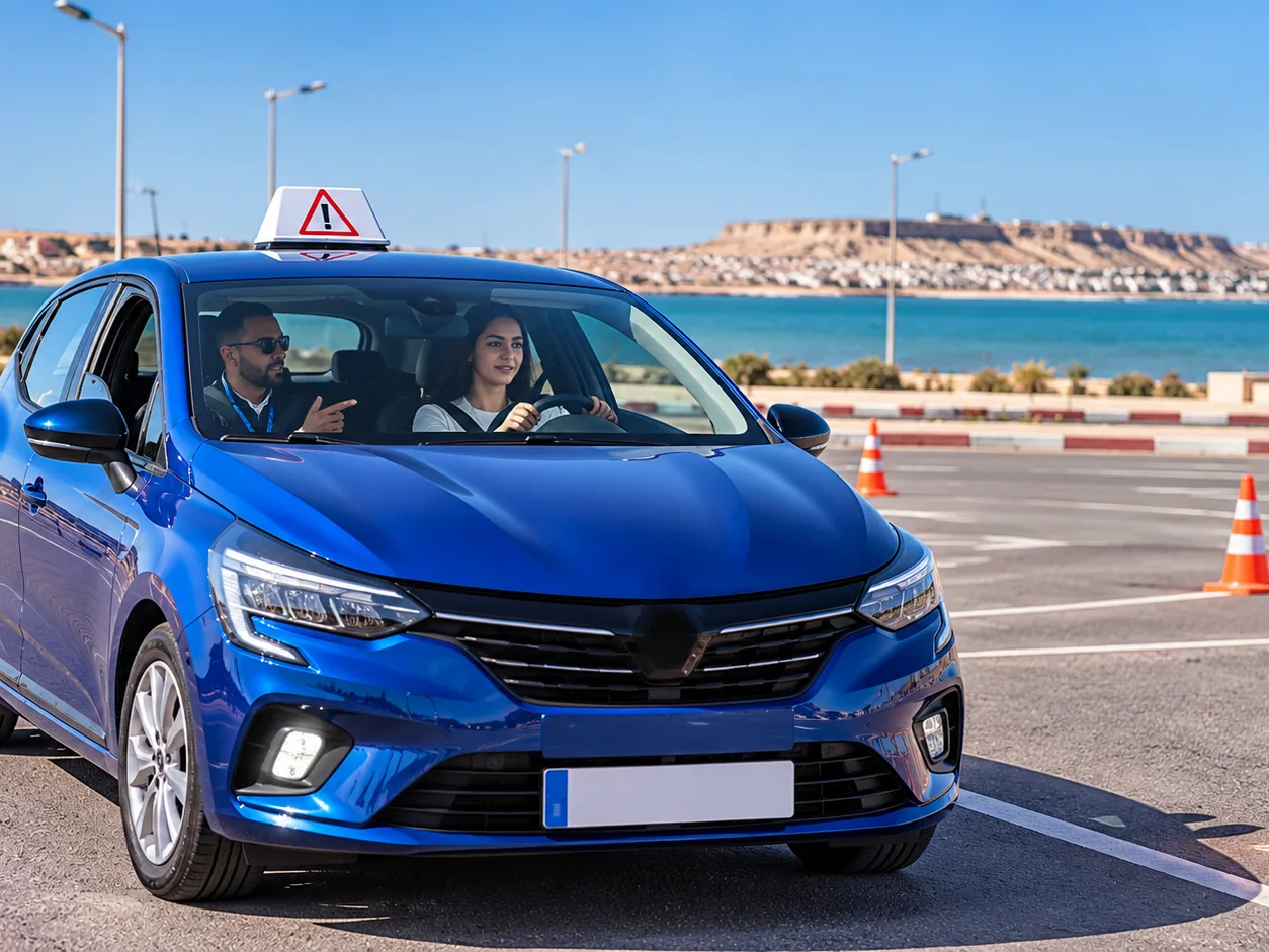 Formation pratique à la conduite avec moniteur pour les élèves de l’Auto École Fadili à Dakhla