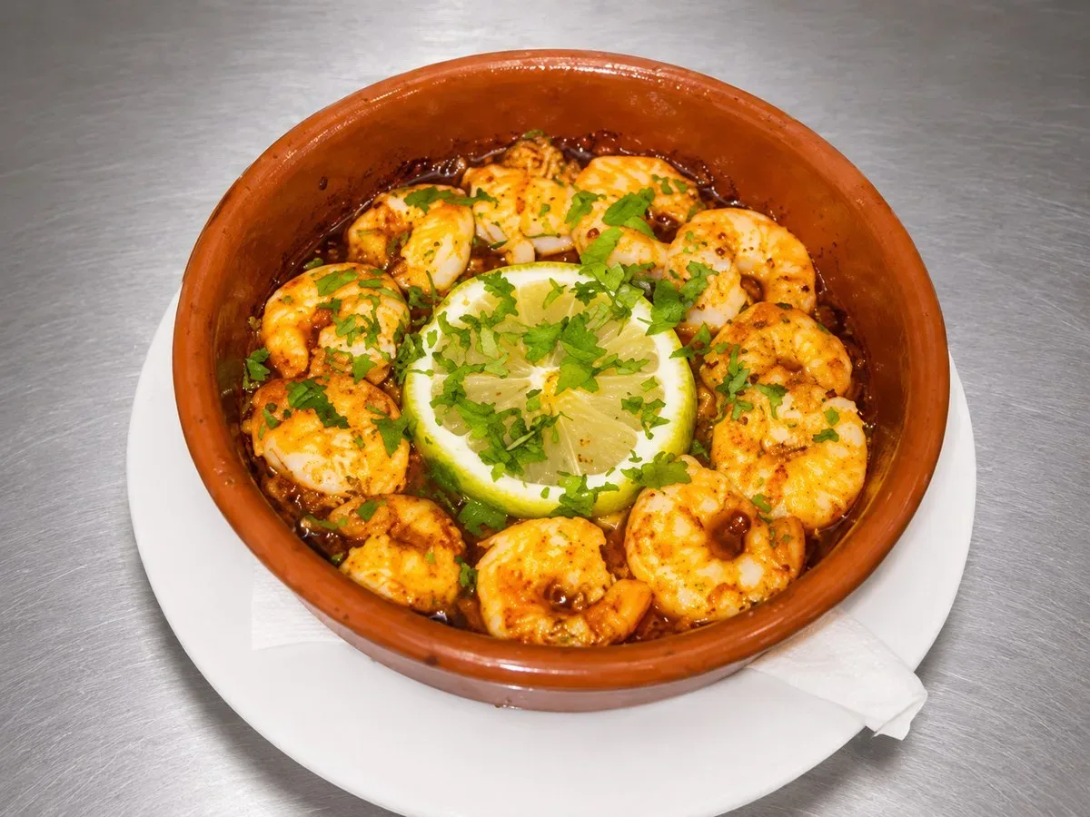 Crevettes pilpil servies au Restaurant Buenavista à Dakhla